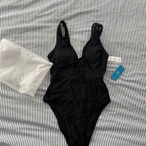 Black One-Piece Swimsuit with Mesh Details